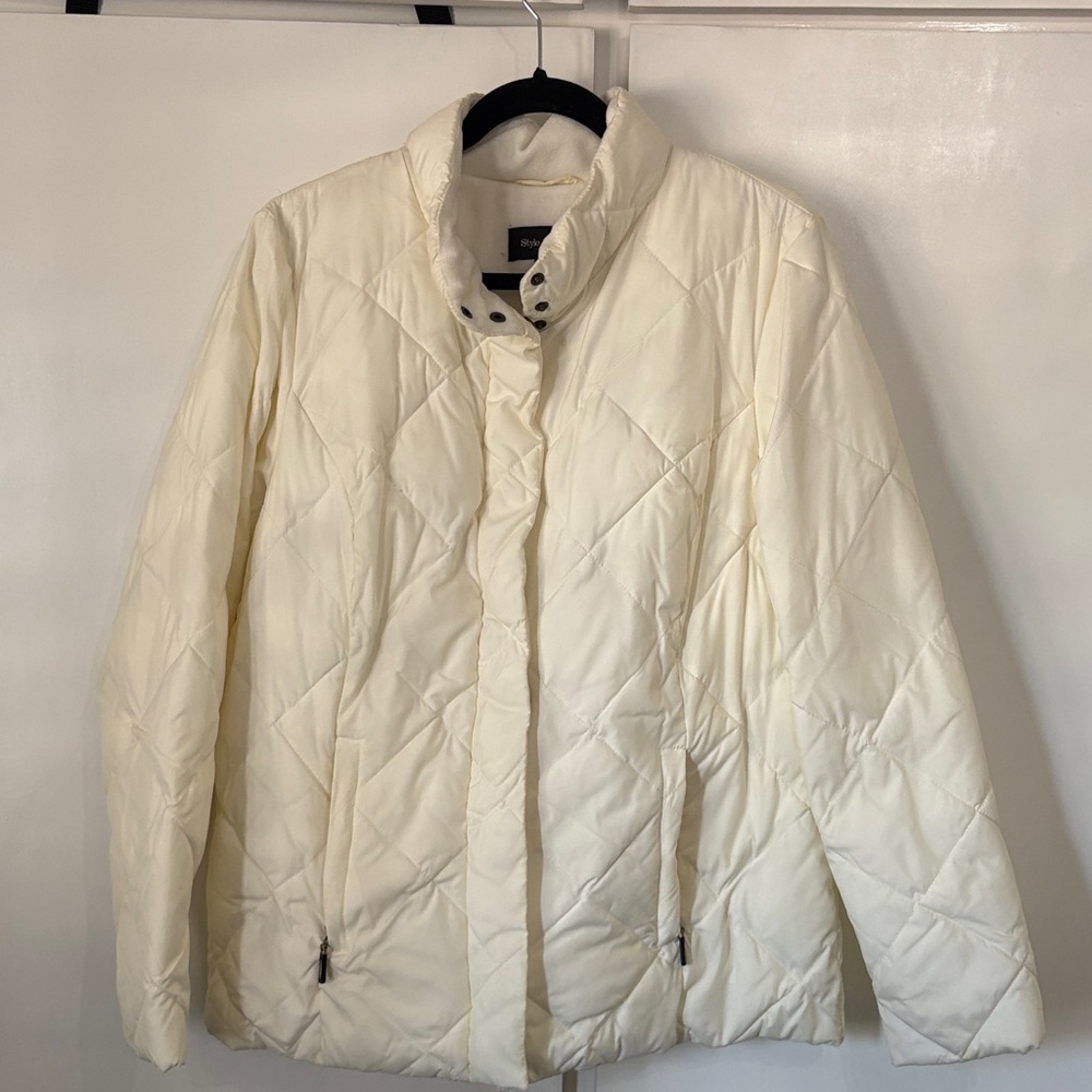 Style & Co. Women's Ivory Quilted Puffer Jacket